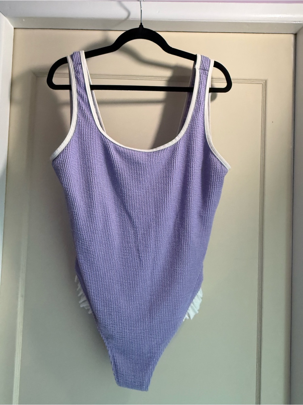 Cider Polly Pocket Lavender Ribbed One-Piece Swimsuit with White Trim